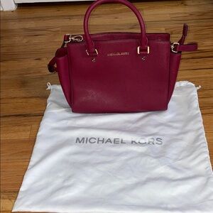 Michael Kors Deep Red (Burgundy) Saffiano Leather Satchel with Gold Hardware